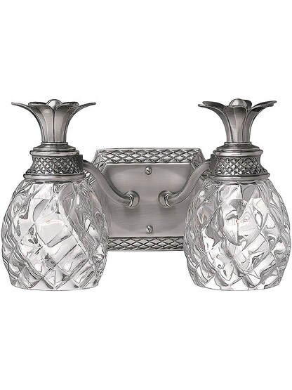 Pineapple Double Bath Sconce With Clear Optic Glass in Polished Antique Nickel.
